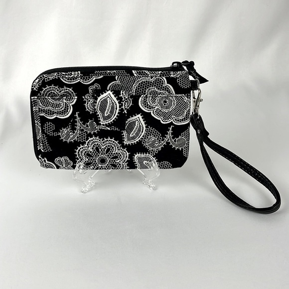 Thirty One Floral Paisley Wristlet Wallet ID Holder Organizer Black White - Picture 8 of 9